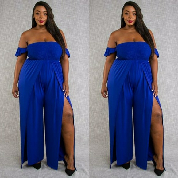 plus size off the shoulder jumpsuit